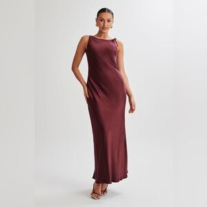 Annalise Satin Maxi Dress with Tie - Size Small